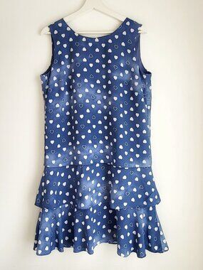 Frank Lyman Heart Print Dress Blue White Tiered Dress Size 8